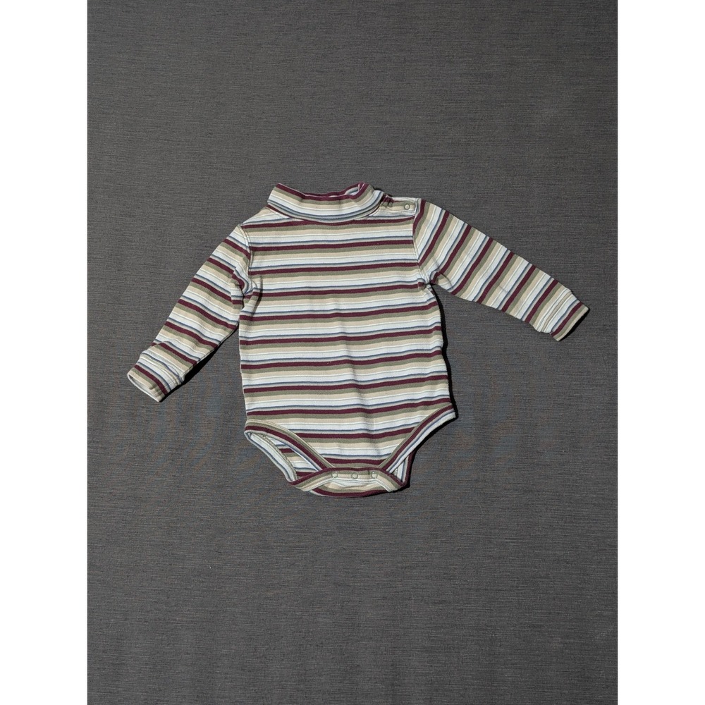 Infant Striped Bodysuit Size 12M Long Sleeve Turtleneck Faded Glory Baby Cotton
